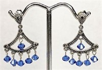 Victorian Dangle Earring Marcasite Blue Crystal