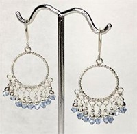 Sterling Silver Blue Crystal Earrings NEW