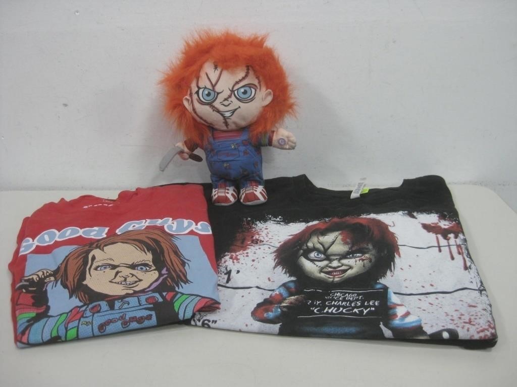 Two Child's Play Chucky Shirts & Doll See Info