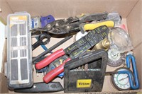 BOX OF TOOLS & ASSORTED HARDWARE