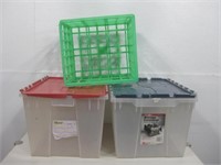 Two Plastic Storage Containers & Crate See Info