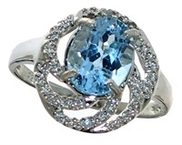 Oval Natural Blue Topaz & Diamond Ring