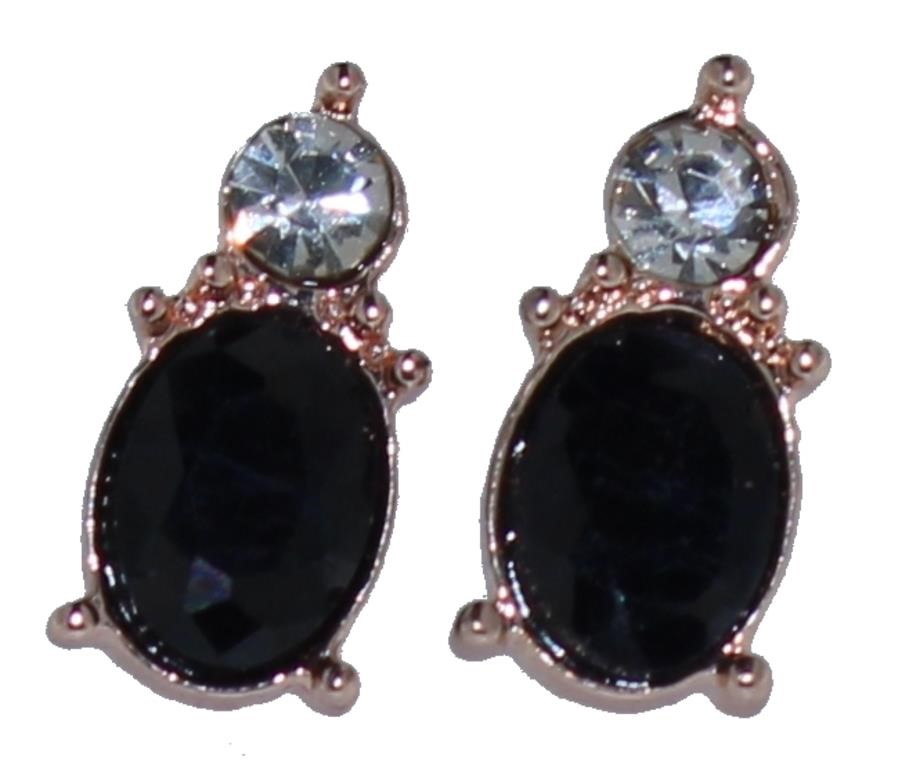 Rose Tone Natural Oval Sapphire & Crystal Earrings