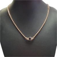 Rose Tone Natural Oval Sapphire & Crystal Necklace