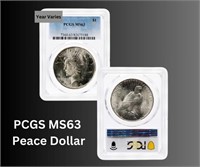 PCGS MS63 Peace Silver Dollar (Year Varies)