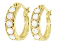 Beautiful White Opal Huggie Hoop Earrings
