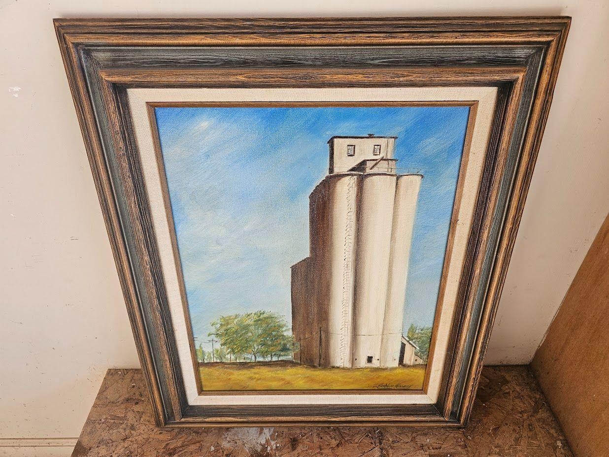 Grain Elevator Painting Signed 24”×27”