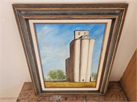 Grain Elevator Painting Signed 24”×27”