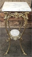 Antique Brass Plant Stand With Marble top