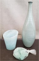 Pair of Decorative Vases & Bag of Tumbled Glass