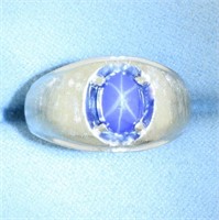 Mens Star Sapphire Ring in 14k White Gold