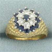 Sapphire and Diamond Flower Bombe Ring in 18k Yell