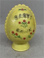 Yellow vintage plastic baby bank