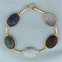 Hand Carved Gemstone Scarab Bracelet in 14k Yellow