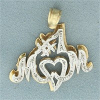 Number One Mom Diamond Pendant in 14k Yellow Gold