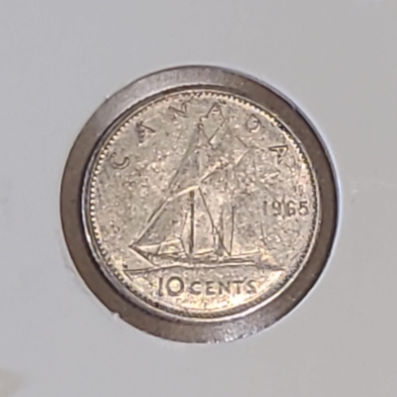 1965 Canada Silver 10-Cent Dime Coin