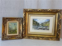 2pc Framed Art: Mountain River, Wildflowers