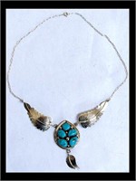 SIGNED "W" ABD STERLING MARKED TURQUOISE NECKLACE