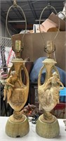 Pair Cast Metal Figural Tall Antique Lamps