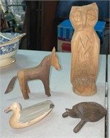 (4) Vtg. Folk Art Hand Carved Wood Sculptures: