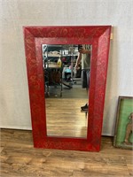 Red & Gold Painted Framed Wall Mirror