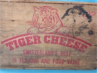 Tiger Cheese wood case advertising box, measures