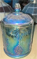 Indiana "Harvest Grape" Carnival Glass Jar w/Lid