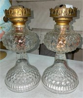 Pair of Vintage Eagle Hobnail Glass Oil Lamps