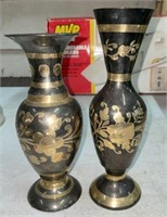 (2) Small India Brass Etched Floral Vases