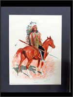 MATTED FREDERIC REMINGTON PRINT - A SIOUX CHIEF