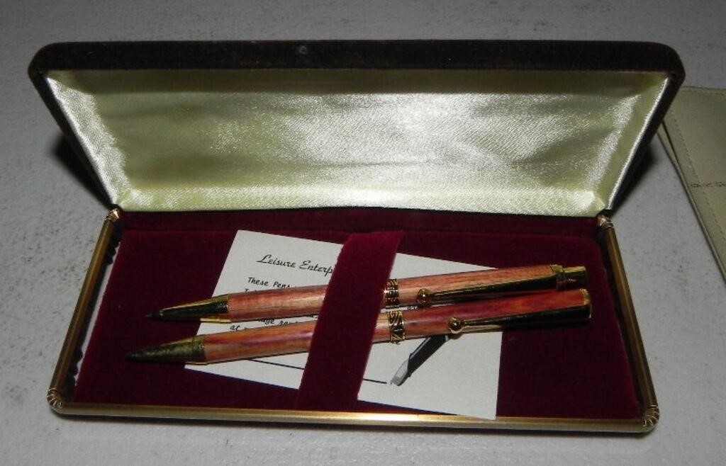 Vtg Carl Land Brazil Wood Pen Set, in Orig Case
