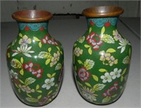Pair of Vtg Cloisonne Floral Vases, approx 5" Tall