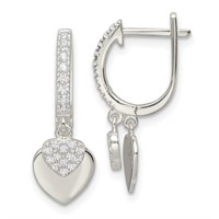 Sterling Silver Double Heart Hoop Dangle Earrings