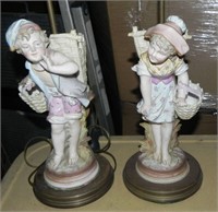 Pr KPM Bisque Porcelain Figural Lamps