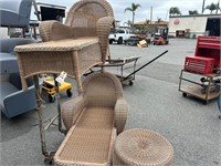 Pair Wicker Patio Lounge Chairs w/Side Table Wear