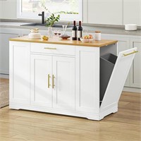 Large Rolling Kitchen Island with Trash Can