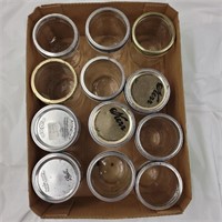 Set of 12 wide mouth canning jars with assorted