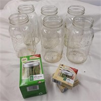 Lot of large wide mouth canning jars and lids