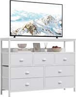 Furologee White TV Console Table - 7 Drawers