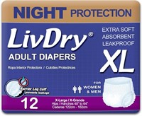 LivDry XL Overnight Adult Diapers, XL - 12 Pack