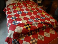 Vintage "9 Patch Red" Quilt 80x80