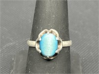 925 Silver Ring w/ Blue Glass, 
Size 8.25,