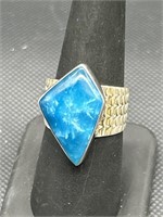 925 Silver w/ Blue  Agate Ring, Size 8, 
TW 7.7g