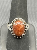 925 Silver w/ Sunstone & Topaz Ring, Size 8, TW 5g
