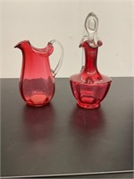 Vintage cranberry decanter and pitcher