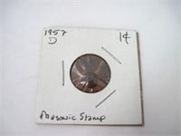 1957 US Penny with Masonic Stamp