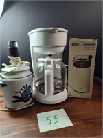 Coffee Pot, Grinder and Lamp