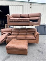 Sectional Brown Leatherette Sofa w/Ottoman Wear