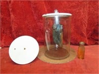 Antique Edison battery jar & extra lid, oil