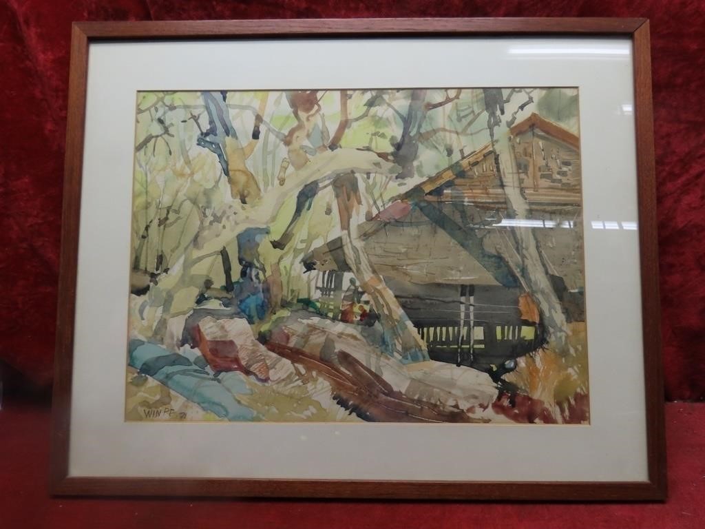 Listed artist Win Pe 1971 Water color painting.